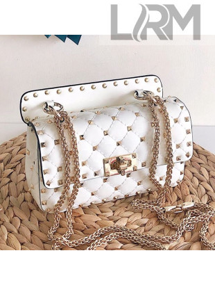 Valentino Small Rockstud Spike Handle Shoulder Bag in Patent Soft Lambskin Leather White 2019