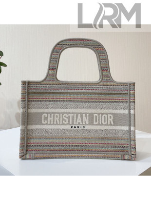 Dior Mini Book Tote Bag in Multicolor Stripes Embroidery 2021