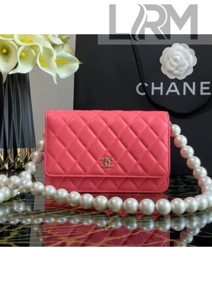 Chanel Quilted Calfskin Wallet on Chain WOC with Pearl Strap Coral Pink 2020