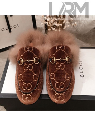 Gucci GG Velvet Fur Flat Slippers Brown 2019