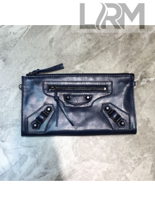 Balenciaga City Wax Calfskin Wallet Clutch/Crossbody Bag Navy Blue