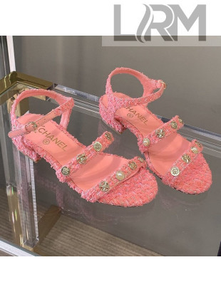 Chanel Tweed Flat Sandals G37212 Pink 2021