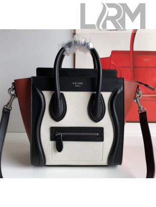Celine Nano Luggage Handbag In Smooth/Grainy Calfskin White/BlackBrown 2020