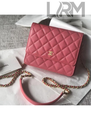 Chanel Grained Calfskin Cluch with Chain Bag Hot Pink 2018