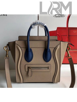 Celine Nano Luggage Handbag In Smooth/Grainy Calfskin Apricot/Blue 2020