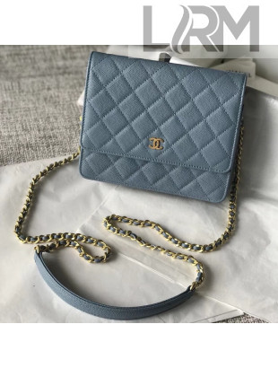 Chanel Grained Calfskin Cluch with Chain Bag Blue 2018