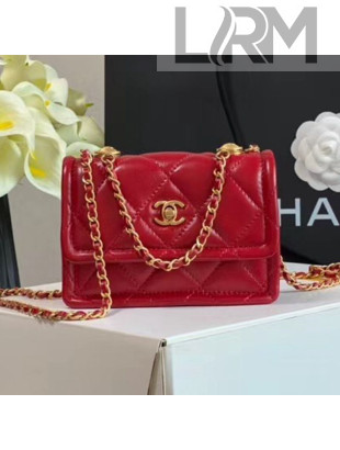 Chanel Quilted Lambskin Mini Flap Bag with Metal Button AP1664 Red 2020