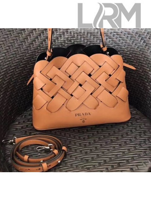 Prada Leather Prada Tress Handbag 1BA290 Brown 2020(Top Quality)