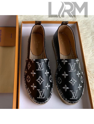 Louis Vuitton Monogram Silver Embroidered Flat Espadrilles Black 2019 (For Women and Men)