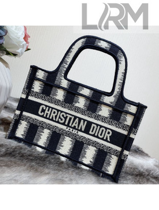 Dior Mini Book Tote Bag in Blue D-Stripes Embroidery 2021