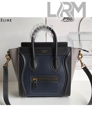 Celine Nano Luggage Handbag In Smooth Calfskin Blue/Black/Grey 2020