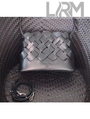 Prada Leather Prada Tress Handbag 1BA290 Black 2020(Top Quality)
