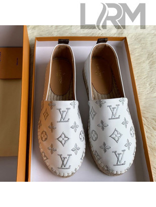 Louis Vuitton Monogram Silver Embroidered Flat Espadrilles White 2019 (For Women and Men)