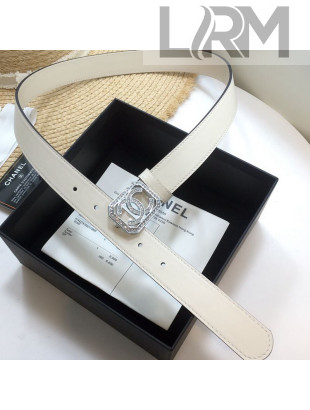 Chanel Leather Belt 30mm with Framed Crystal CC Buckle White 2020