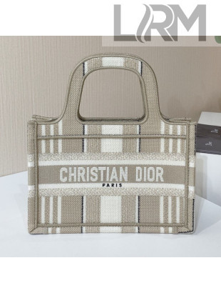 Dior Mini Book Tote Bag in Beige Stripes Embroidery 2021