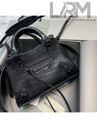 Balenciaga Neo Classic Mini Bag in Maxi-Crocodile Embossed Calfskin All Black 2020