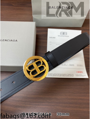Balenciaga Reversible Calfskin Belt 3cm with Circle BB Buckle Black/Bright Gold 2021