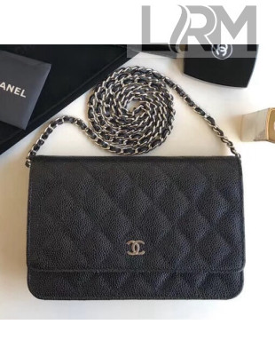 Chanel Quilting Grained Calfskin Wallet on Chain WOC Bag Black (Silver-tone Metal)