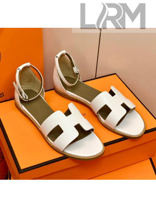 Hermes Santorini Sandal in Smooth Swift Calfskin White 2021(Handmand)