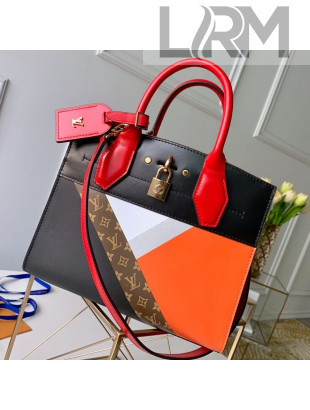 Louis Vuitton City Steamer MM Top Handle Bag in Printed Calfskin Patchwork M53803 Black/Tan 2019
