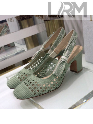 Dior x Moi Slingback Pumps 6.5cm in Green Cannage Embroidered Mesh 2021