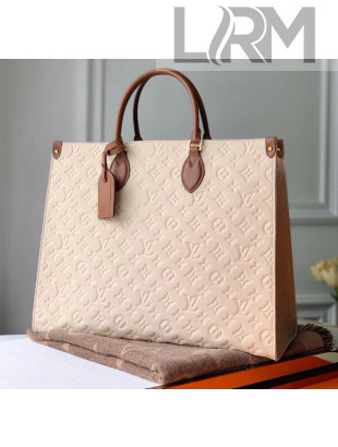 Louis Vuitton Onthego Monogram Embossed Leather Large Tote M44921 White/Brown 2019