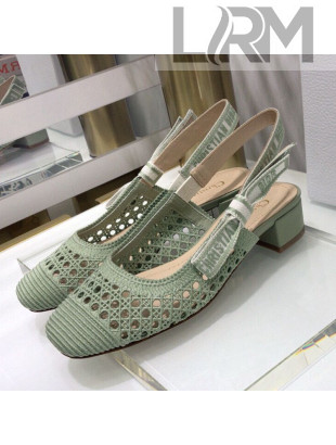 Dior x Moi Slingback Pumps 3.5cm in Green Cannage Embroidered Mesh 2021