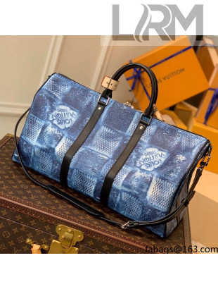 Louis Vuitton Keepall Bandoulière 50 Bag in Damier Salt Canvas N50069 Blue 2021