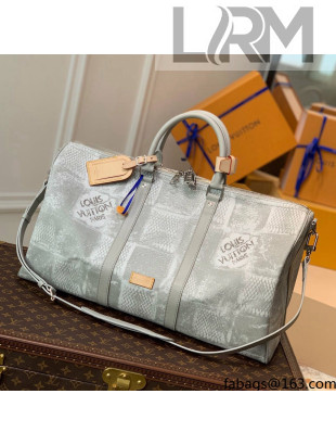 Louis Vuitton Keepall Bandoulière 50 Bag in Damier Salt Canvas N50069 Grey 2021