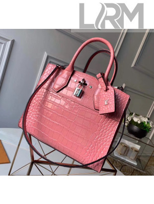 Louis Vuitton City Steamer PM Top Handle Bag in Glossy Crocodile Leather Pink N94263