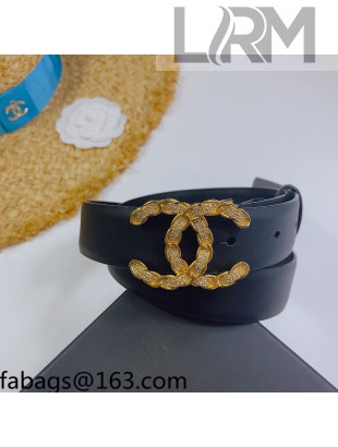 Chanel Calf Leather Belt 3cm with Metallic CC Buckle Black 2021 110829