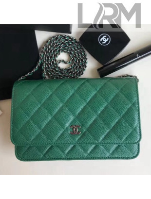 Chanel Quilting Grained Calfskin Wallet on Chain WOC Bag Green (Aaged Silver-tone Metal)