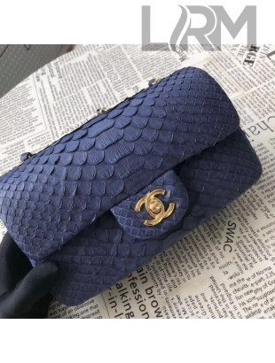Chanel Python Leather and Deerskin Small Flap Bag Navy Blue 1116