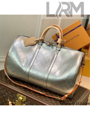 Louis Vuitton Keepall Bandoulière 50 Bag in Monogram Mirror Coated Canvas M58758 Silver 2021