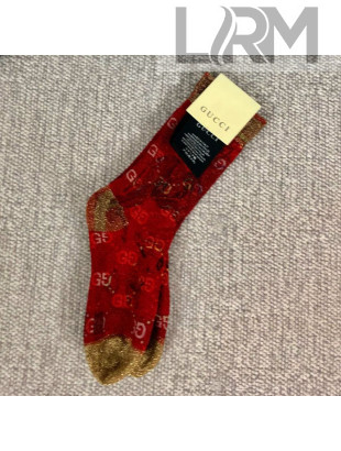 Gucci Print Lurex GG Short Socks Red/Gold 2019