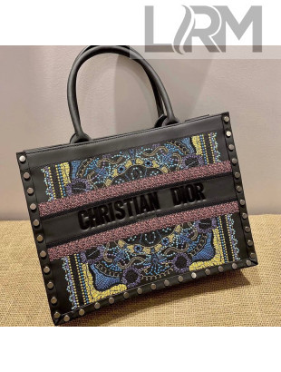 Dior Small Book Tote Bag in Black In Lights Embroidered Leather 2021