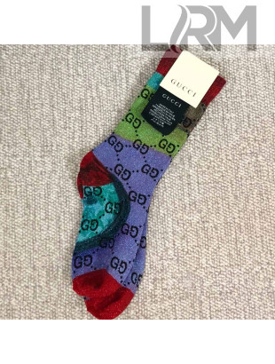 Gucci Print Lurex GG Short Socks Green/Blue 2019