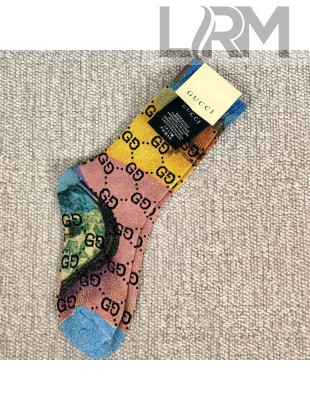 Gucci Print Lurex GG Short Socks Pink/Yellow 2019