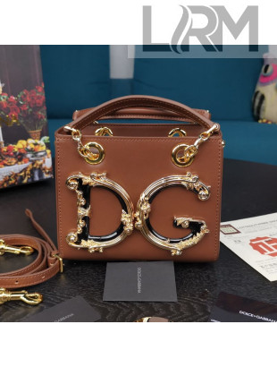 Dolce&Gabbana Small DG Girls Top Handle Bag in Calfskin Brown 2021