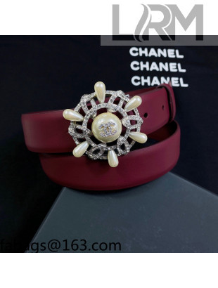 Chanel Calf Leather Belt 3cm with Circle Buckle Red 2021 110834