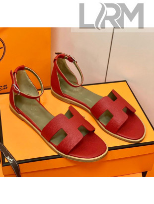 Hermes Santorini Sandal in Grainy Epsom Calfskin Red 2021(Handmand)