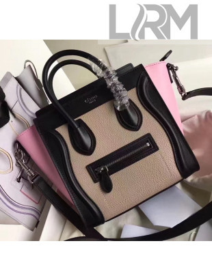 Celine Nano Luggage Handbag In Smooth/Grainy Calfskin Grey/Black/Pink 2020