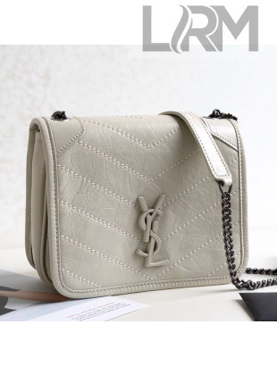 Saint Laurent Niki Chain Wallet WOC in Crinkled Vintage Leather 583103 White 2019