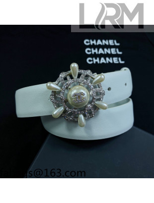 Chanel Calf Leather Belt 3cm with Circle Buckle White 2021 110833