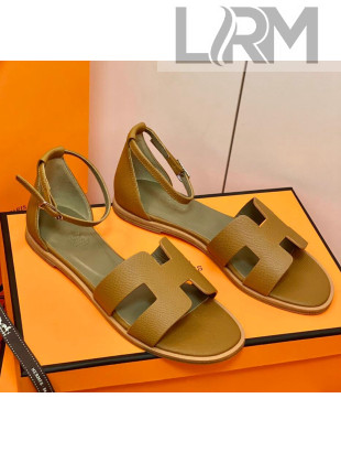 Hermes Santorini Sandal in Grainy Epsom Calfskin Brown 2021(Handmand)