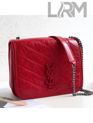 Saint Laurent Niki Chain Wallet WOC in Crinkled Vintage Leather 583103 Red 2019