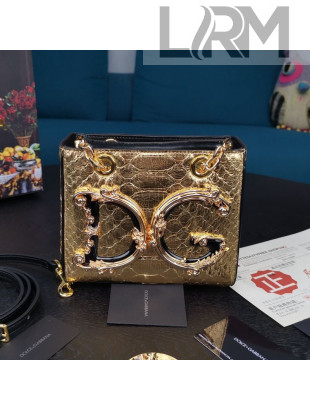 Dolce&Gabbana Small DG Girls Top Handle Bag in Crocodile Embossed Calfskin Gold 2021