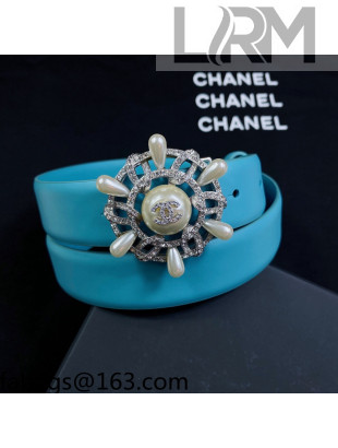 Chanel Calf Leather Belt 3cm with Circle Buckle Blue 2021 110836