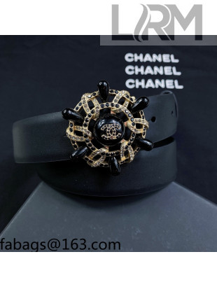 Chanel Calf Leather Belt 3cm with Circle Buckle Black 2021 110837