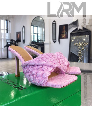Bottega Veneta Stretch Woven Raffia High-Heel Sandals 9cm Pink 01 2021